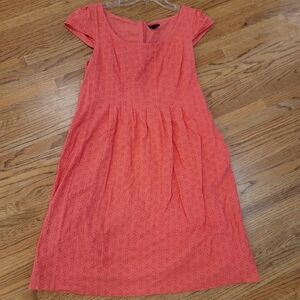 New Directions Embroidered Lined cotton Coral Pink dress concealed zipper